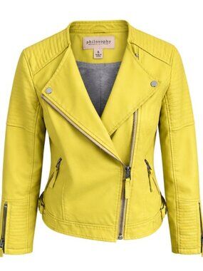 Philosophy Chartreuse Yellow Faux Leather Moto Jacket, Size 6